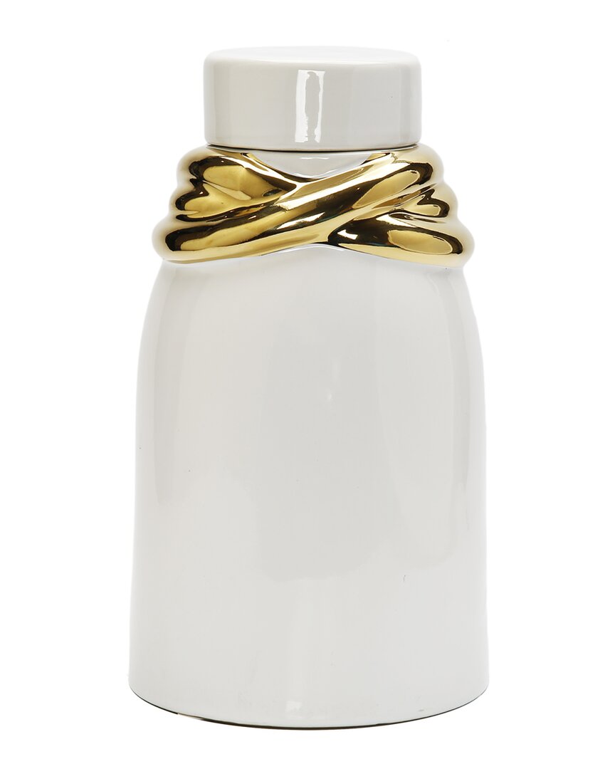 Vivience White Ceramic Jar With Lid And Gold Details