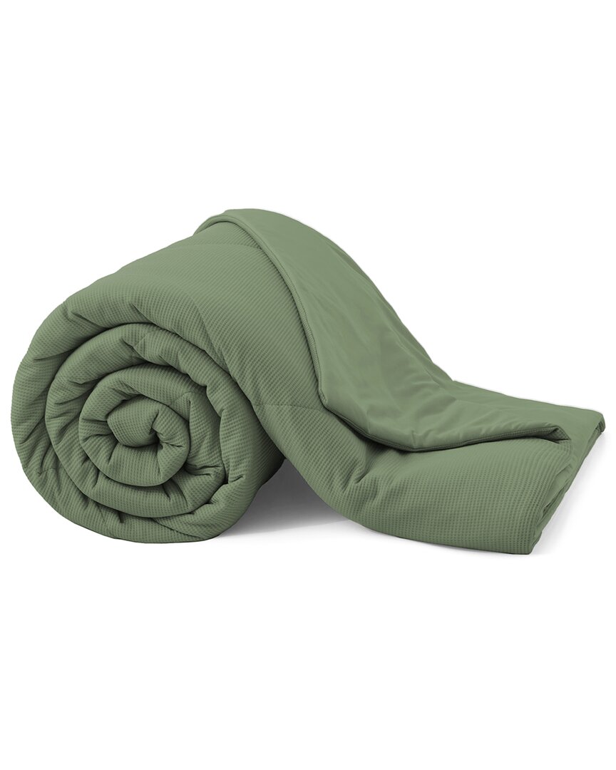 Unikome Cooling Ice Silky Waffle Dual-side Blanket For Summer In Green