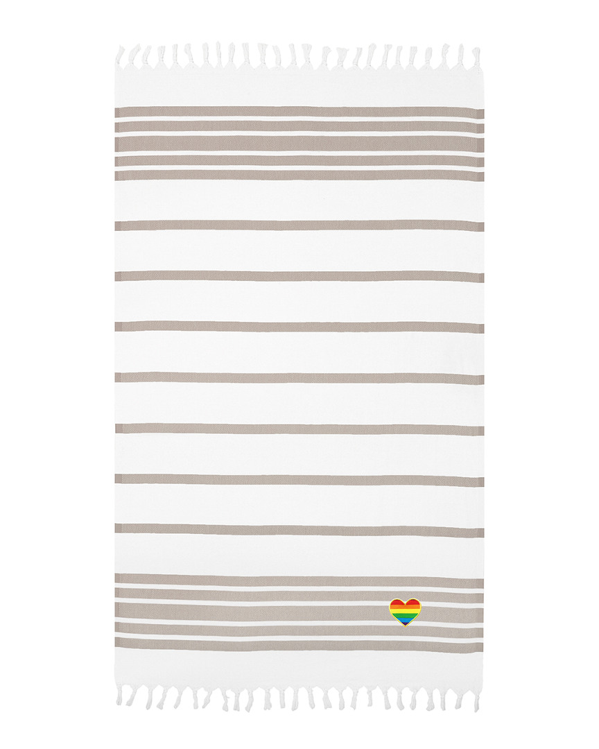 Linum Home Textiles Luxe Herringbone Rainbow Heart Beach Towel In Beige