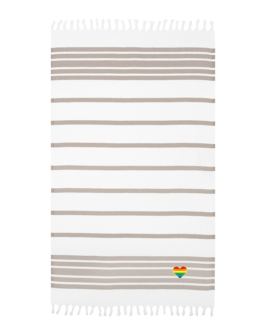 Linum Home Textiles Herringbone Rainbow Heart Beach Towel In Beige