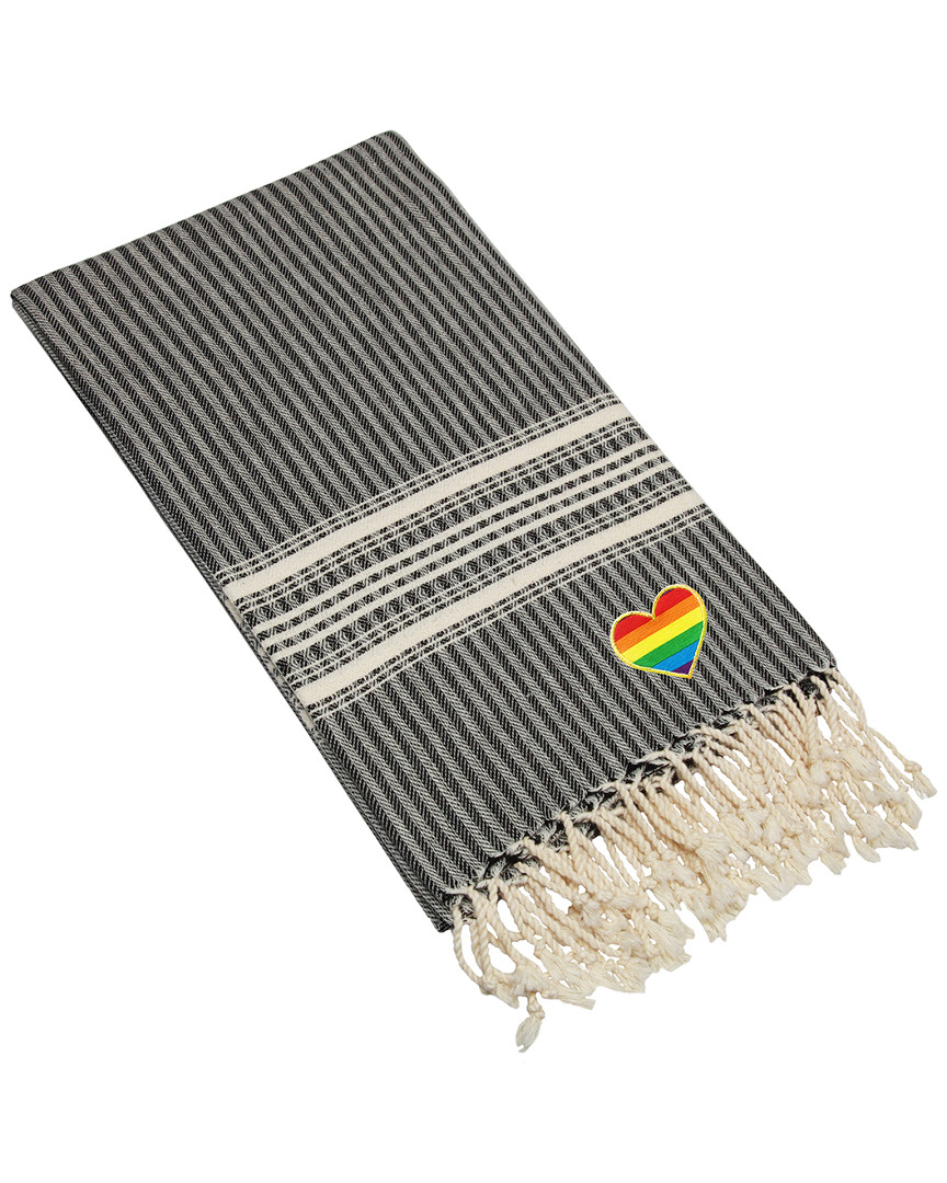 Linum Home Textiles Luxe Herringbone Rainbow Heart Beach Towel In Black