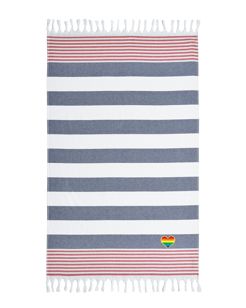 Linum Home Textiles Patriotic Rainbow Heart Beach Towel In Blue