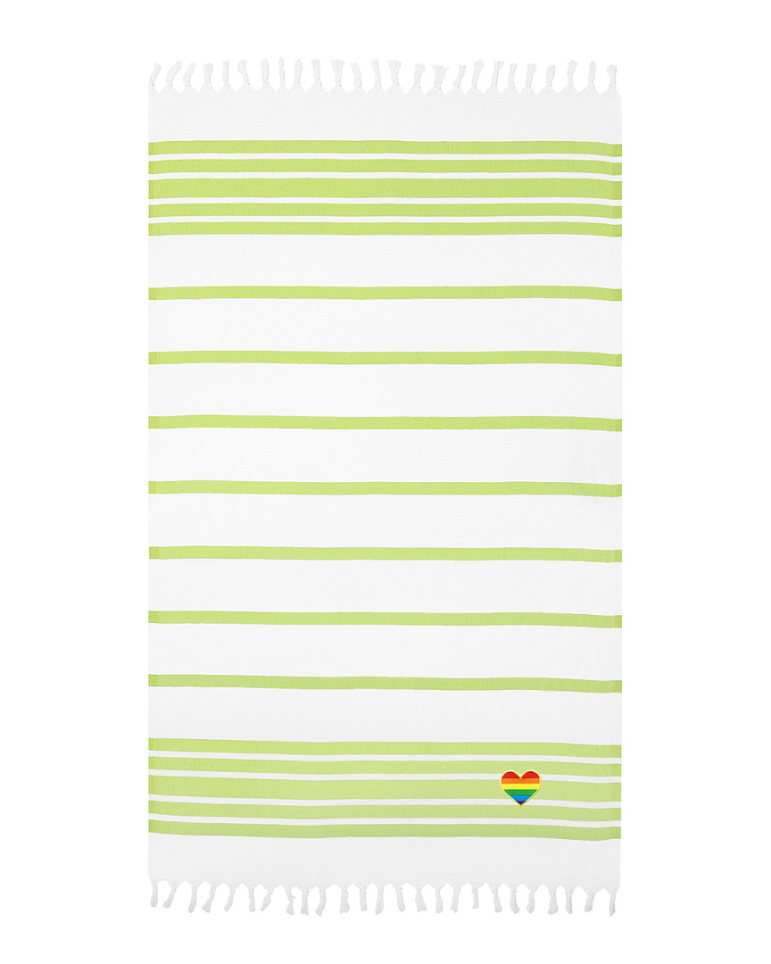 Linum Home Textiles Herringbone Rainbow Heart Beach Towel In Green