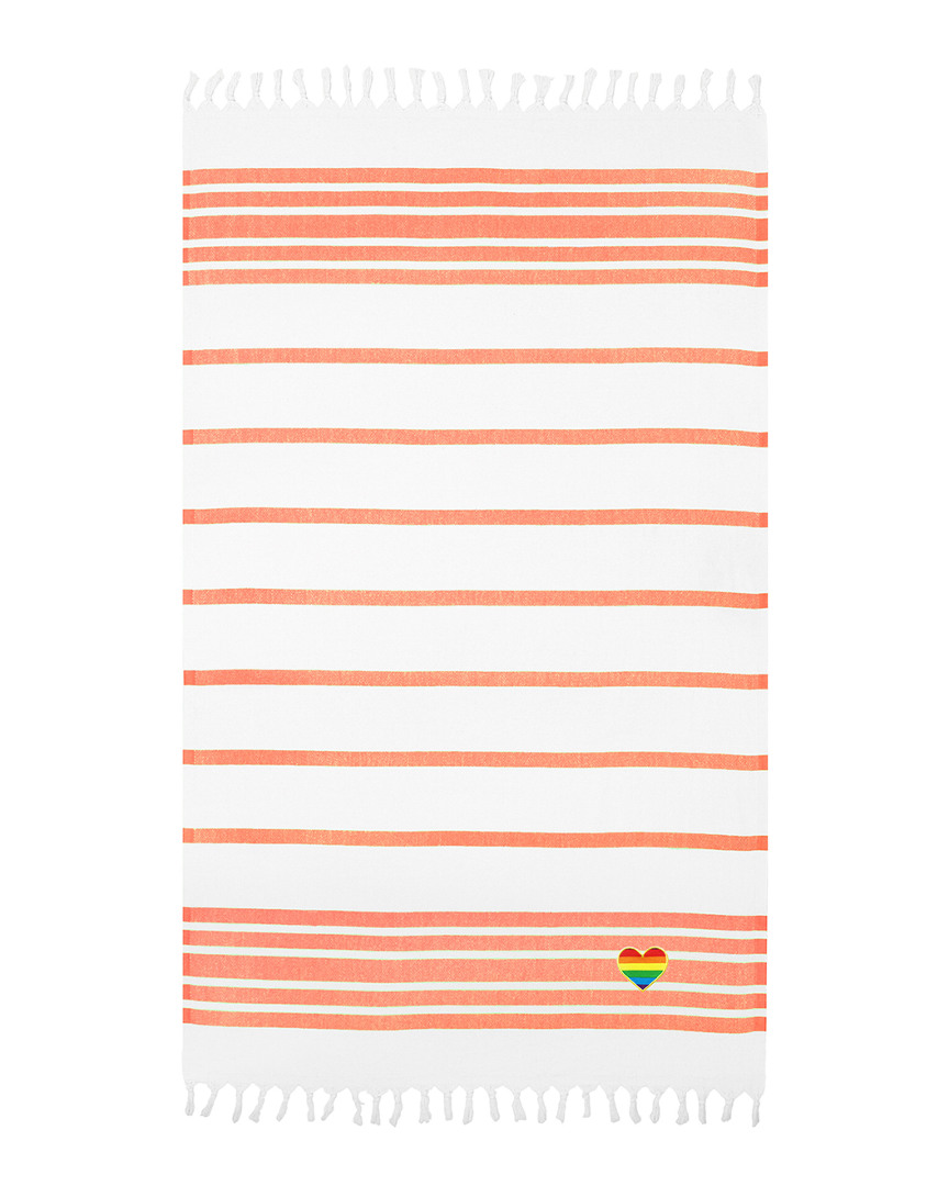 Linum Home Textiles Herringbone Rainbow Heart Beach Towel In Orange