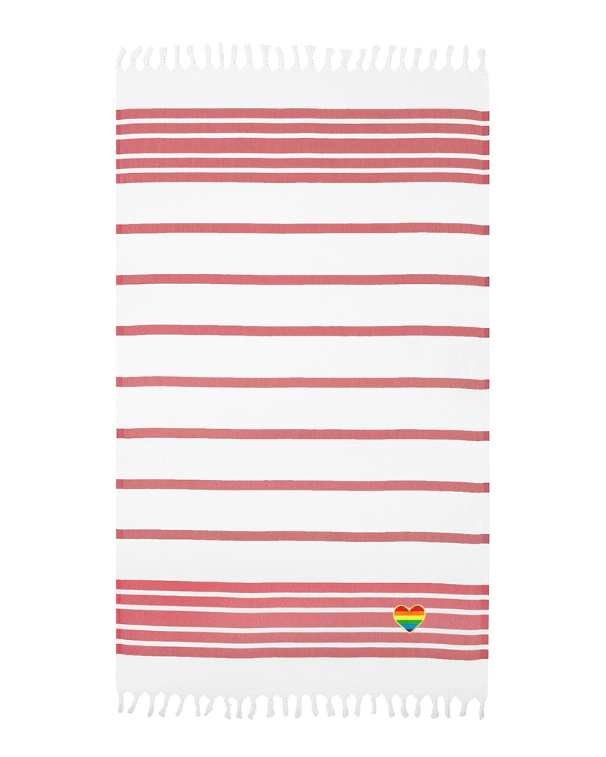 Linum Home Textiles Herringbone Rainbow Heart Beach Towel In Red