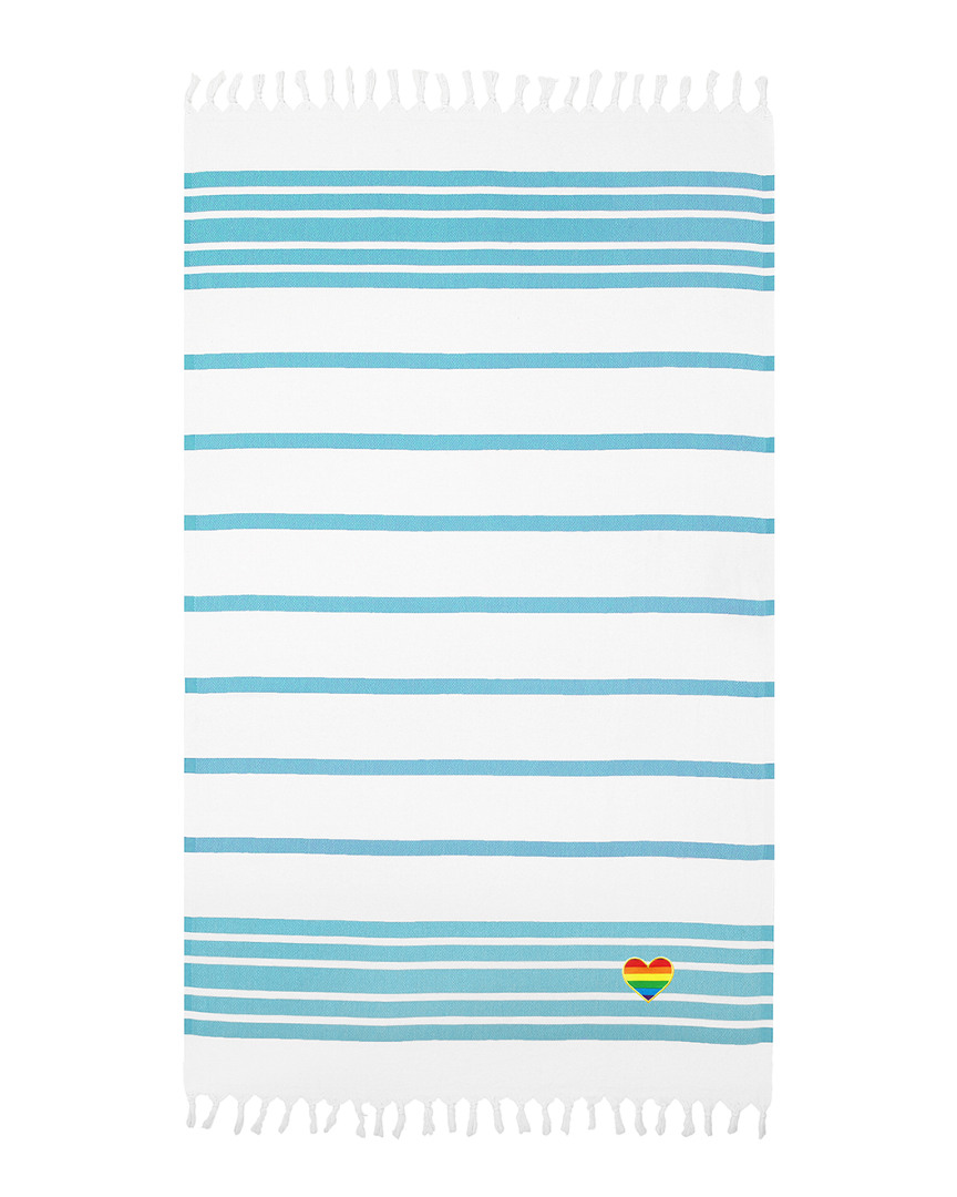 Linum Home Textiles Herringbone Rainbow Heart Beach Towel In Turquoise
