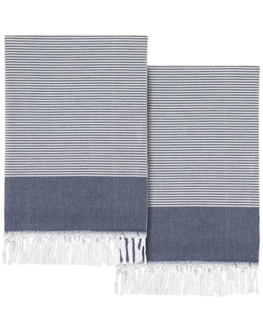 Linum Home Textiles Set Of 2 Elegant Thin Stripe Turkish Aegean Cotton Pestemal Beach Towels