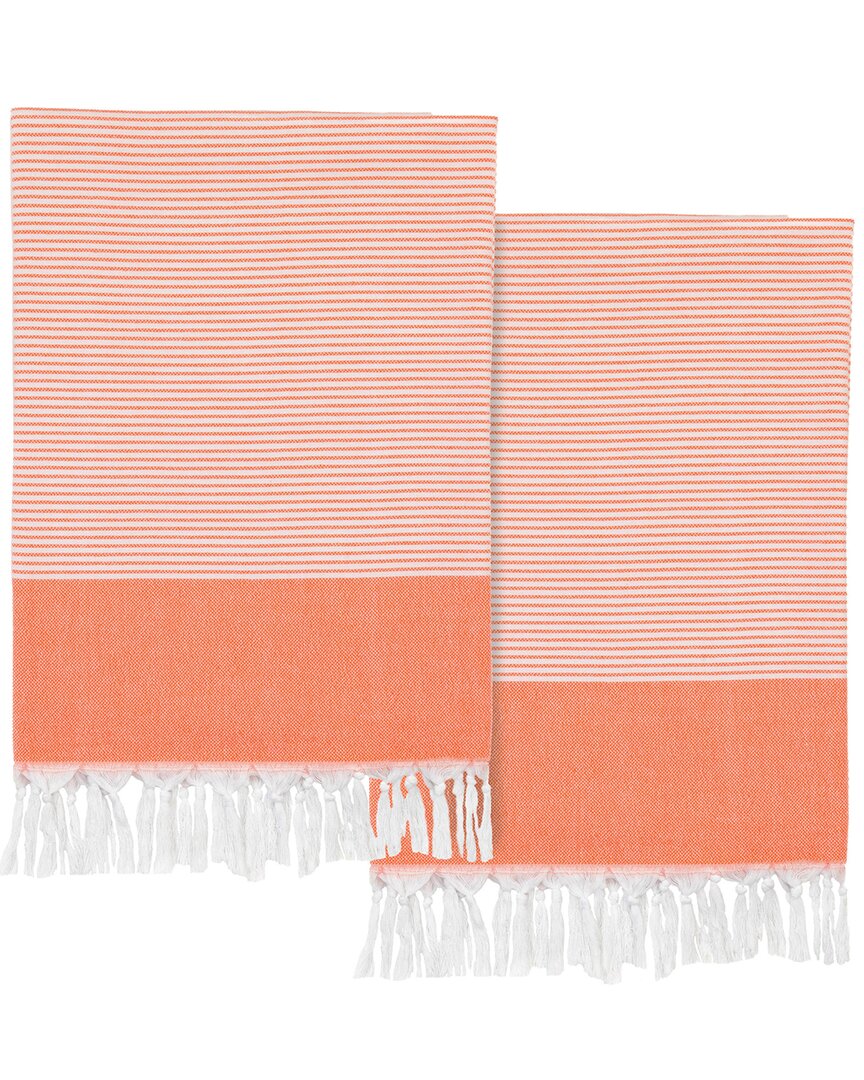 Linum Home Textiles Set Of 2 Elegant Thin Stripe Turkish Aegean Cotton Pestemal Beach Towels In Orange