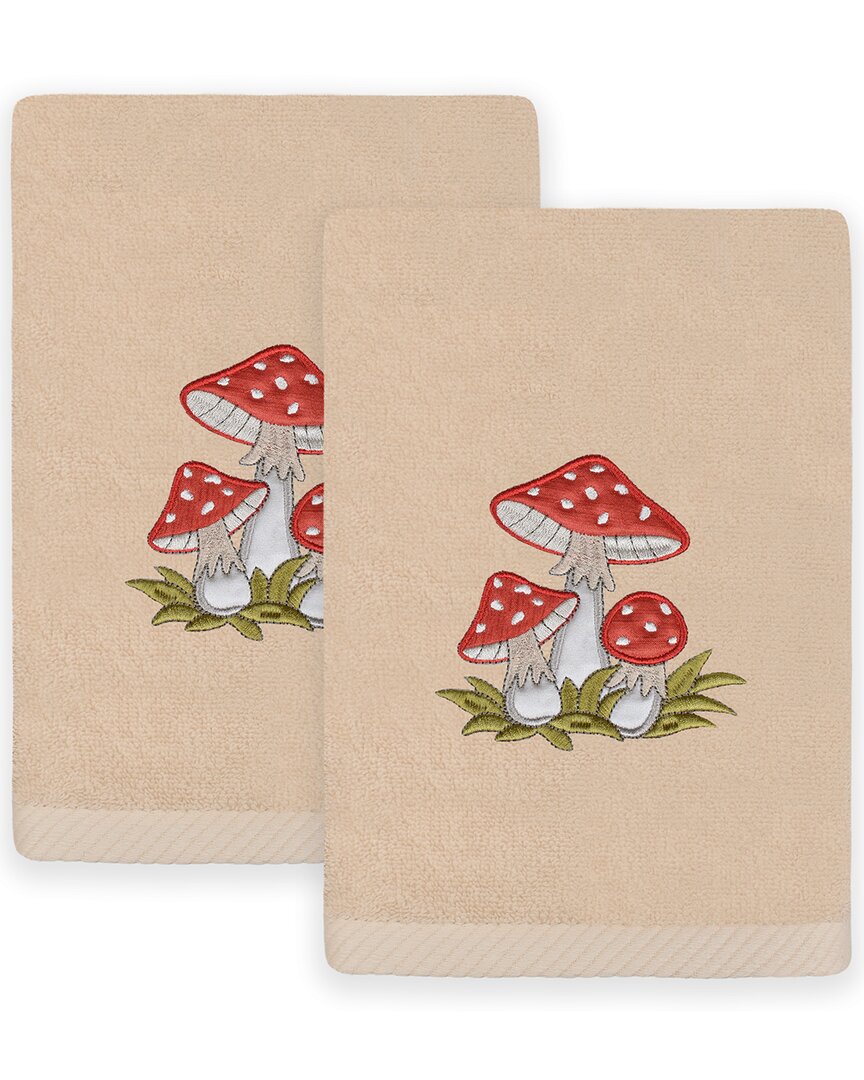 Linum Home Textiles Set Of 2 Spring Mushrooms Embroidered Luxury Hand Towels