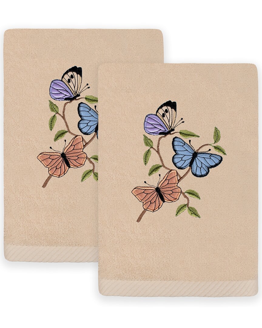 Linum Home Textiles Set Of 2 Spring Butterflies Embroidered Luxury Hand Towels