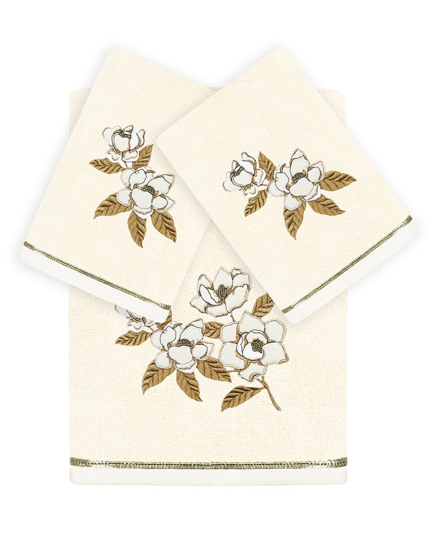 Linum Home Textiles Maggie 3pc Embellished Turkish Cotton Towel Set In Neutral