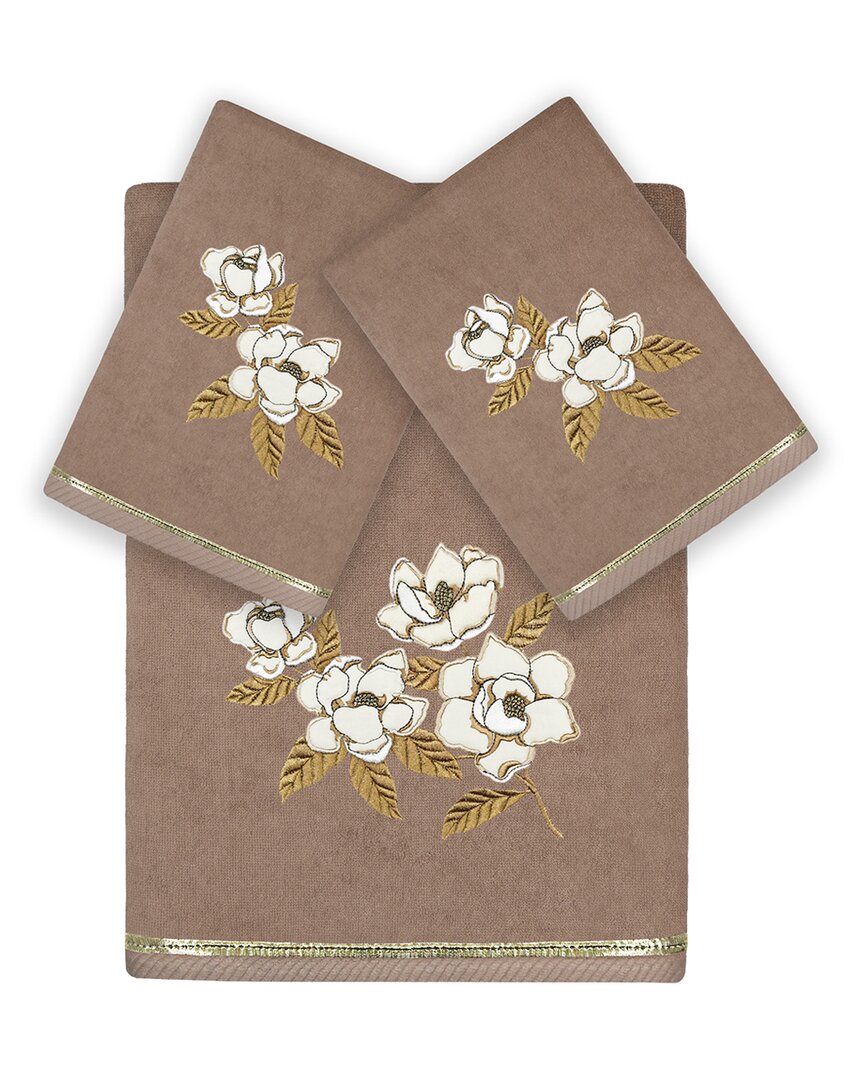 Linum Home Textiles Maggie 3pc Embellished Turkish Cotton Towel Set In Brown
