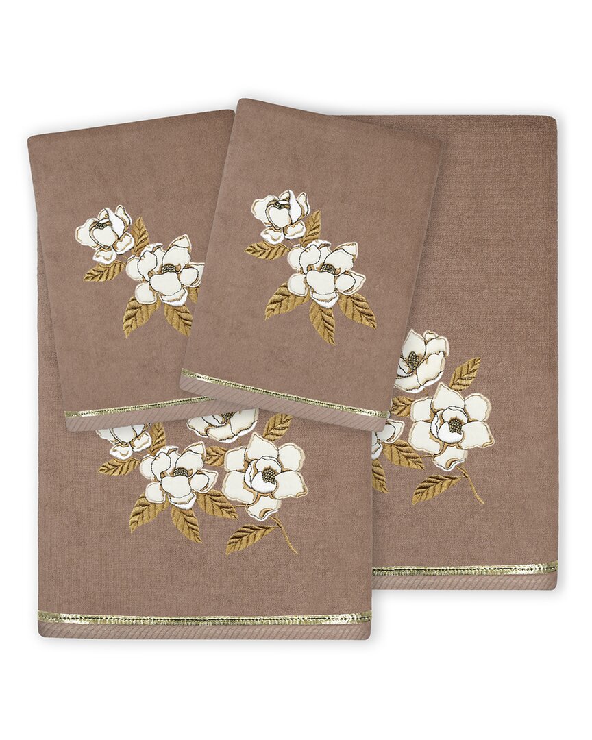 Linum Home Textiles Maggie 4pc Embellished Turkish Cotton Towel Set In Brown