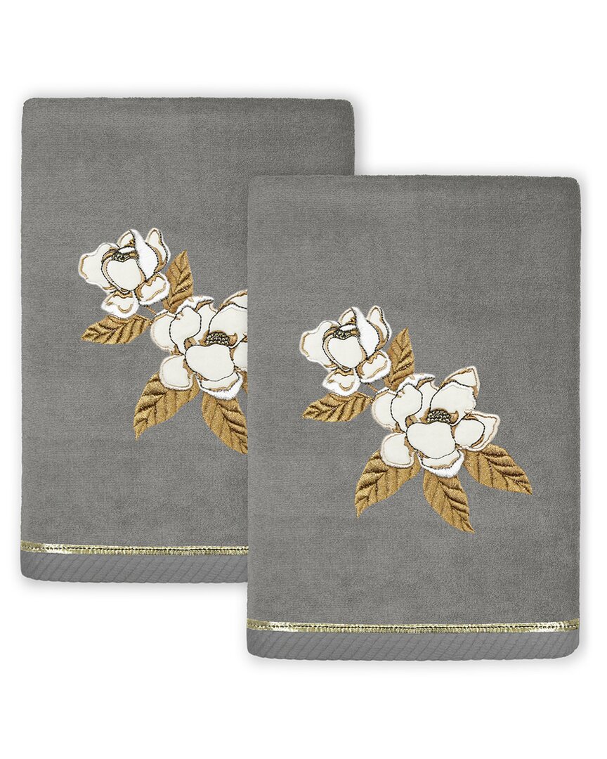 Linum Home Textiles Maggie 2pc Embellished Turkish Cotton Hand Towel Set In Gray