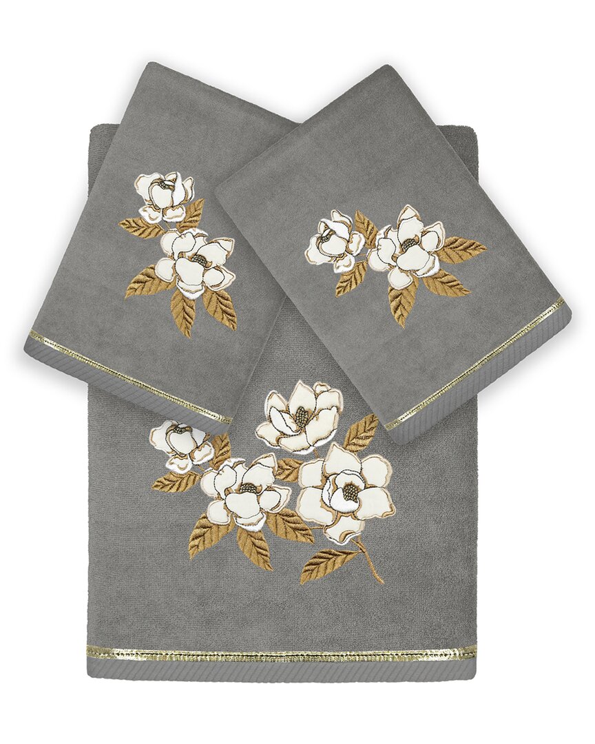 Linum Home Textiles Maggie 3pc Embellished Turkish Cotton Towel Set In Gray