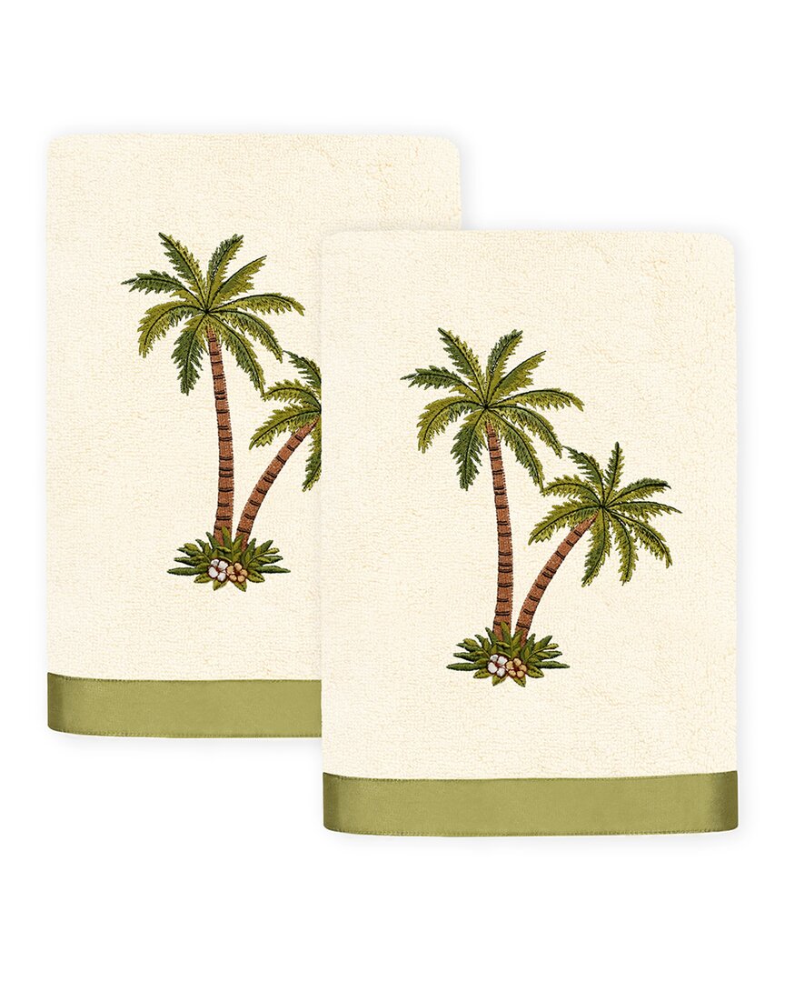 Linum Home Textiles Palmera 2pc Embellished Turkish Cotton Hand Towel Set In Neutral