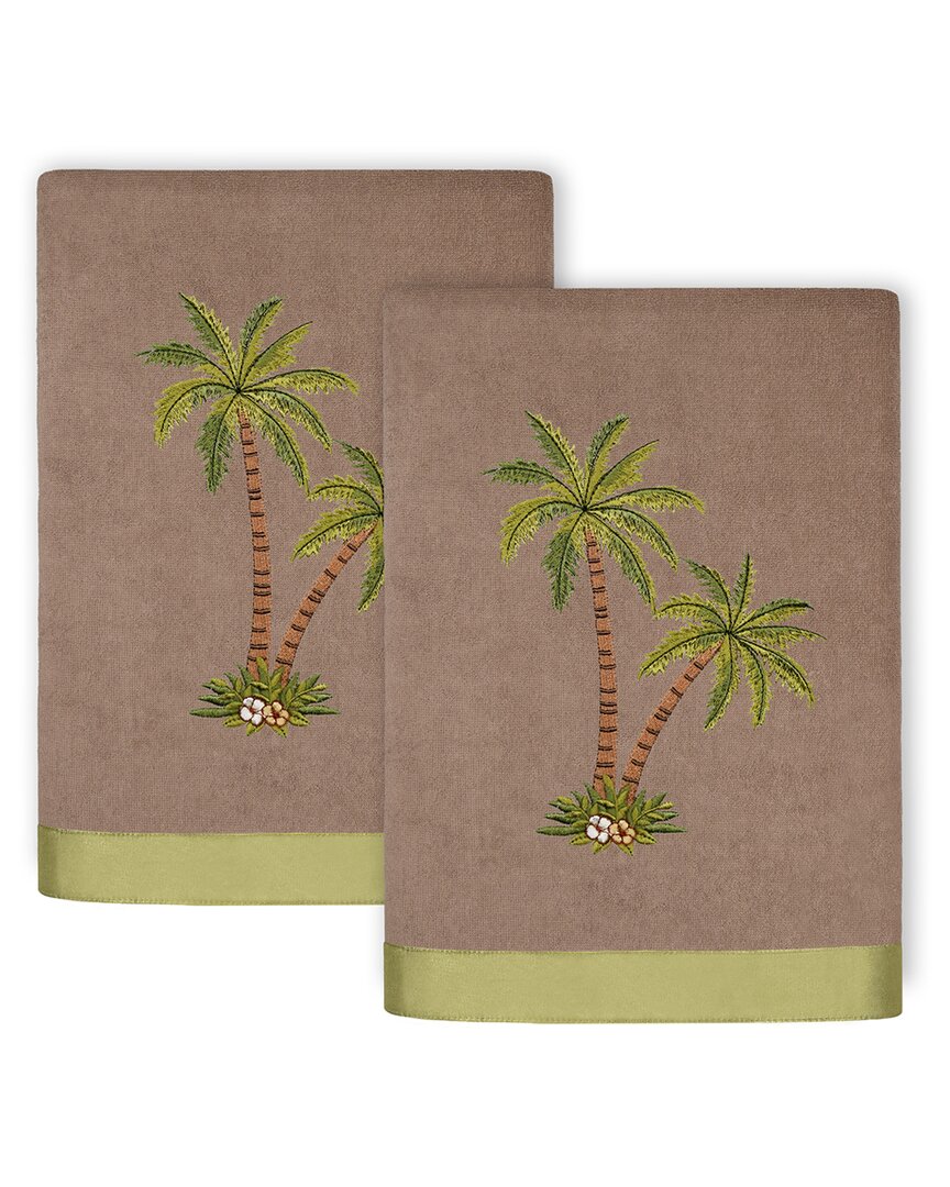 Linum Home Textiles Palmera 2pc Embellished Turkish Cotton Hand Towel Set In Brown