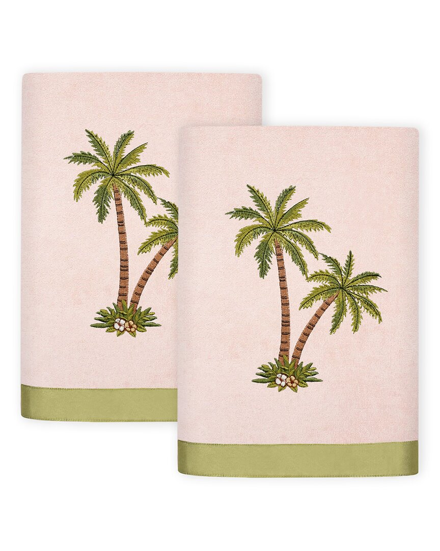 Linum Home Textiles Palmera 2pc Embellished Turkish Cotton Hand Towel Set In Pink