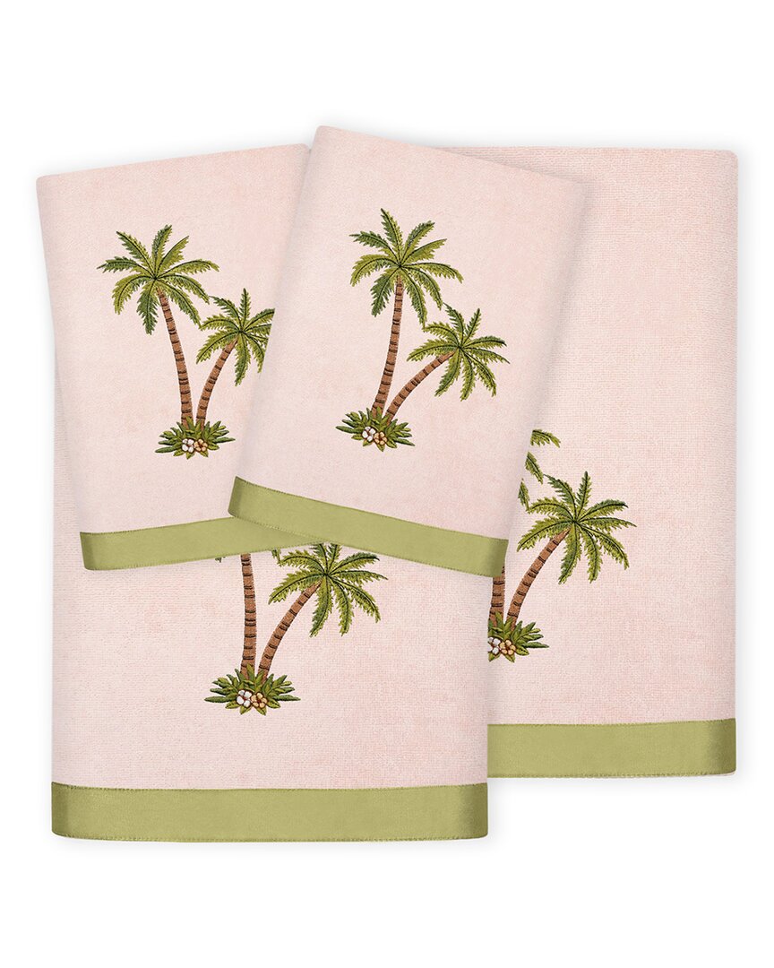 Linum Home Textiles Palmera 4pc Embellished Turkish Cotton Towel Set In Pink