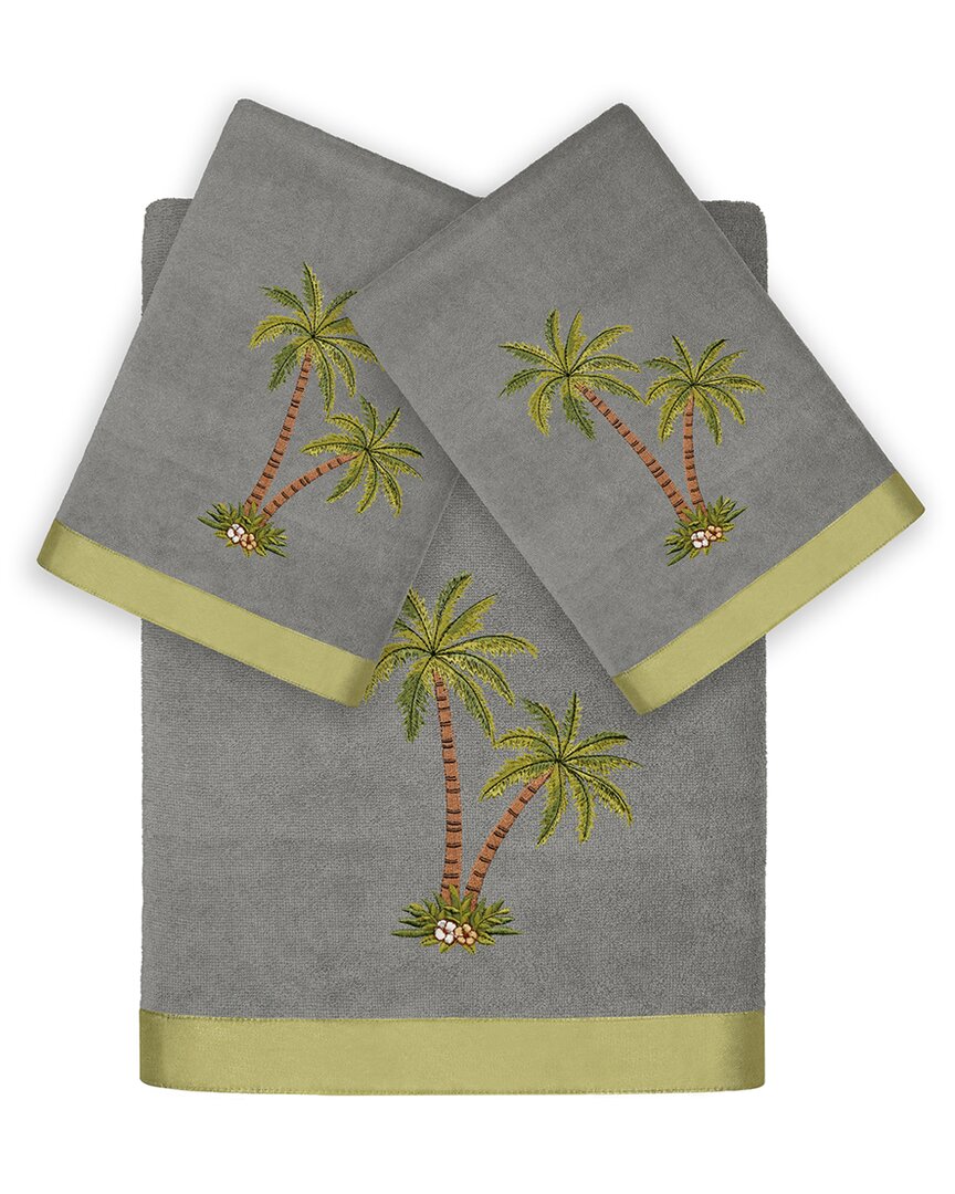 Linum Home Textiles Palmera 3pc Embellished Turkish Cotton Towel Set In Gray