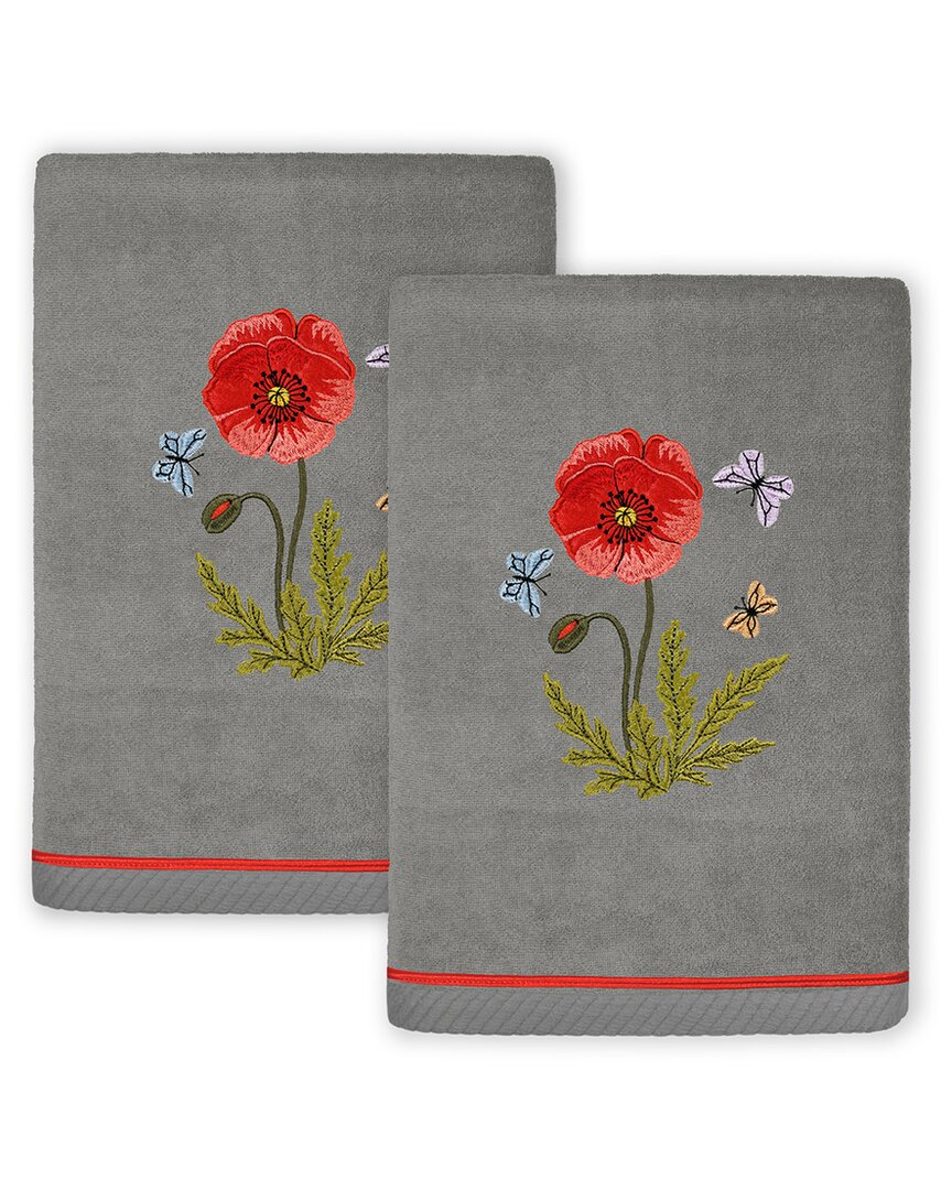 Linum Home Textiles Polly 2pc Embellished Turkish Cotton Hand Towel Set In Gray