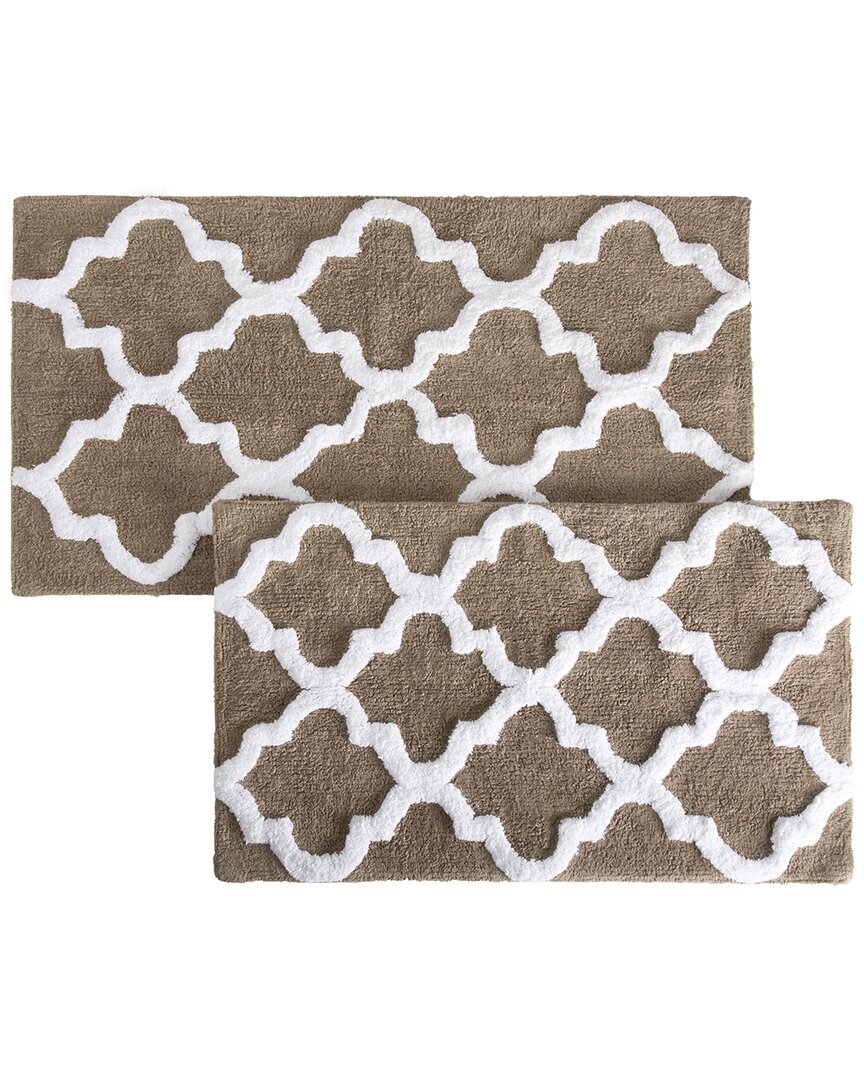 Shop Lavish Home Cotton Plush 2pc Bath Mat Set In Taupe