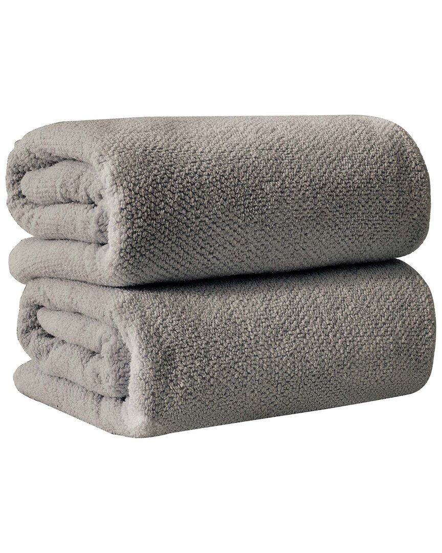 Linery & Co . Set Of 2 Acacia Luxury Cotton Textured Bath Sheets In Gray