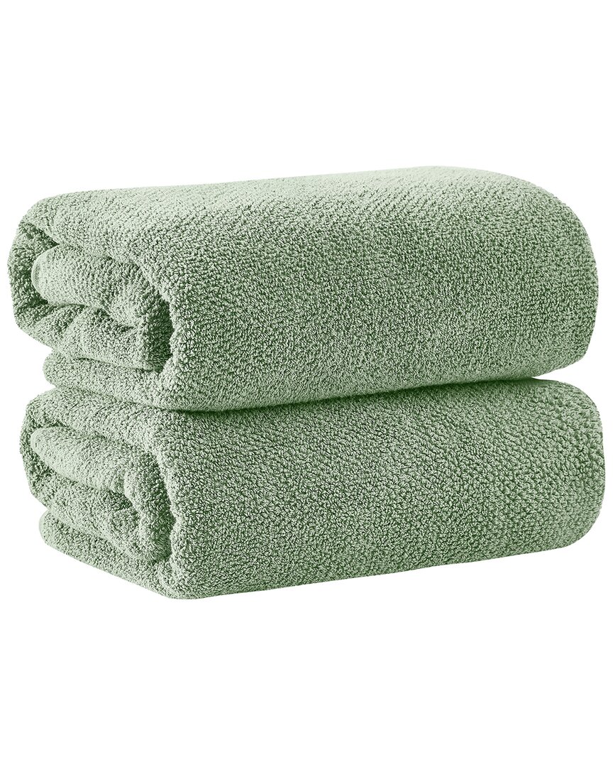 Linery & Co . Set Of 2 Acacia Luxury Cotton Textured Bath Sheets In Green