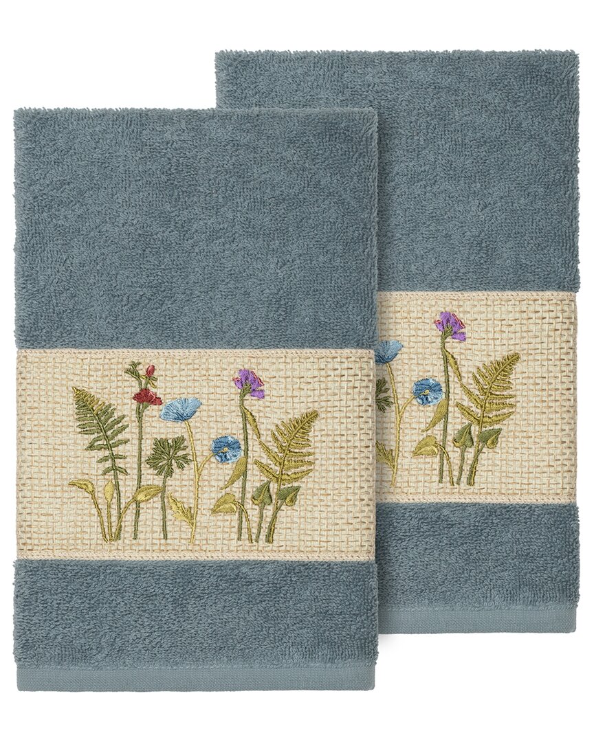 Linum Home Textiles Turkish Cotton Serenity 2pc Embellished Hand Towel Set In Teal