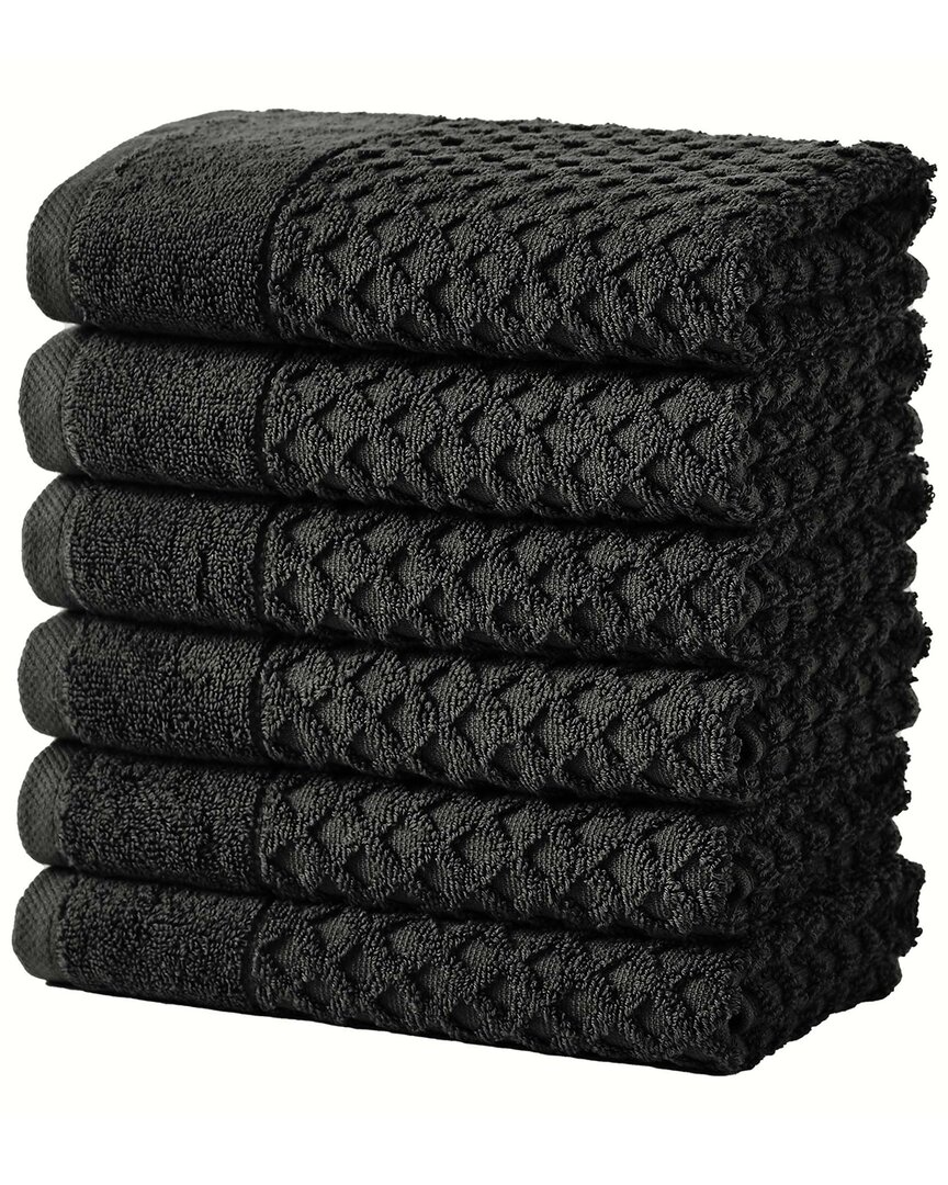 Linery & Co Cotton Diamond Waffle Texture Bath Towels In Black