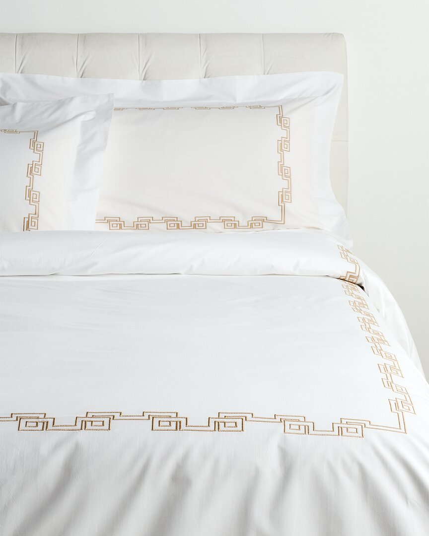 Dea Italian Linens Sinfonia Toscana Greek Embroidered Duvet Set In White