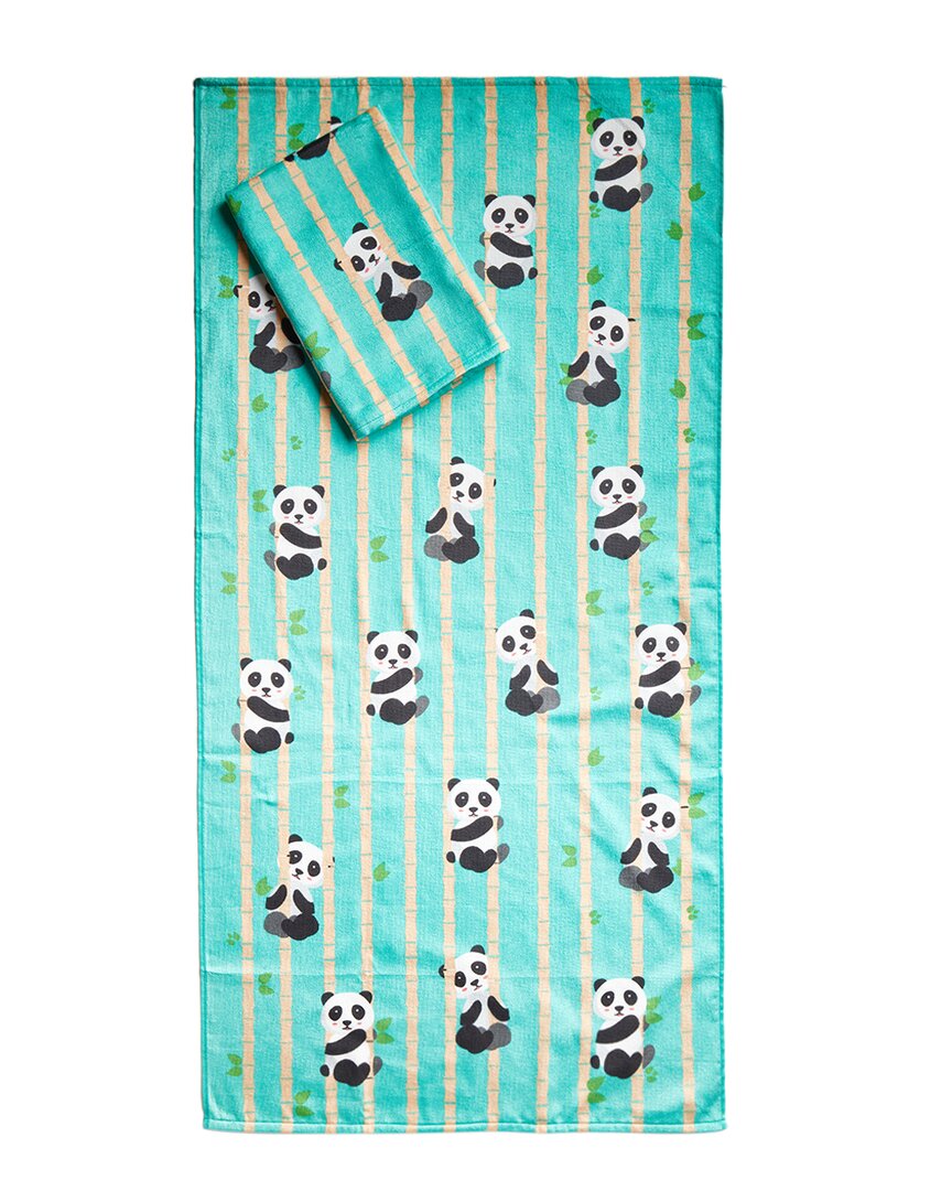 Dohler Set Of 2 Pandas Beach Towel In Green