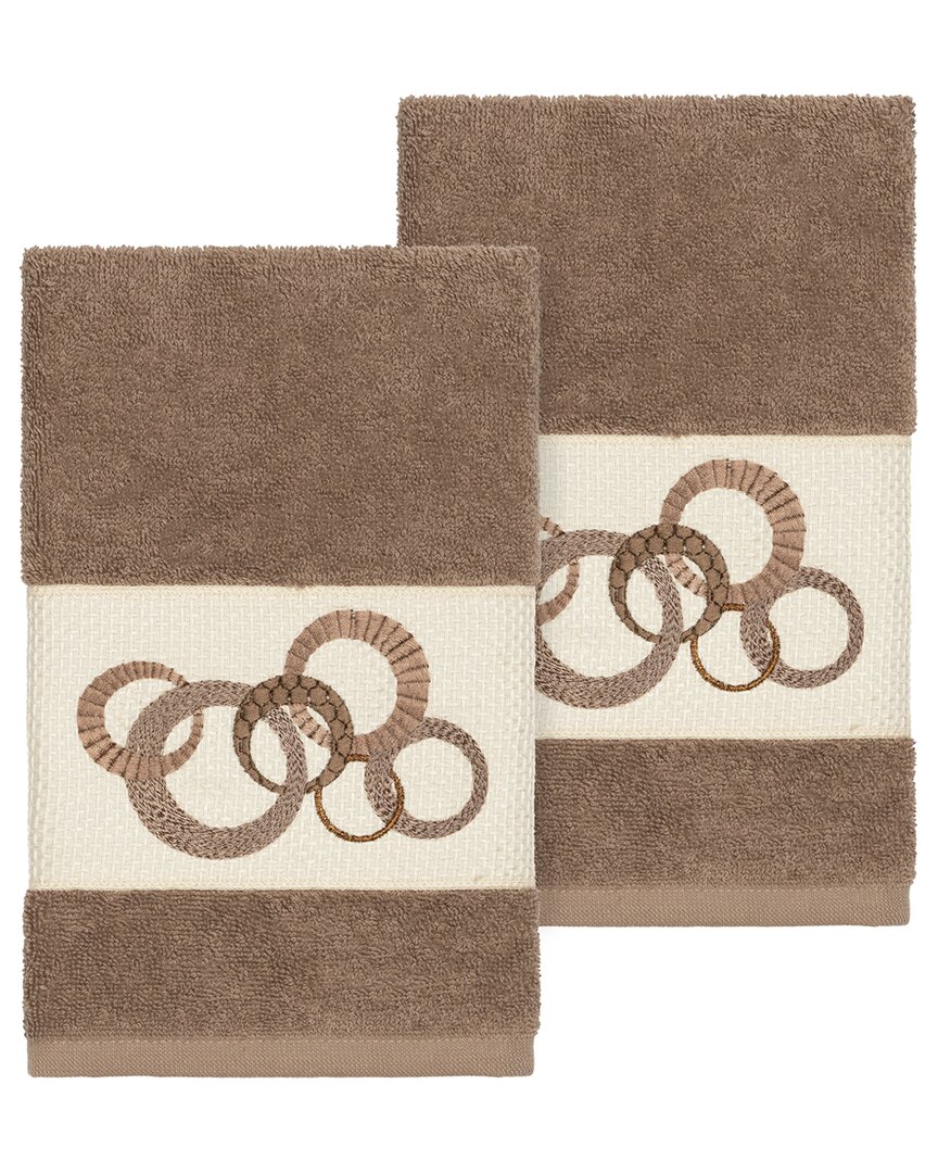 Linum Home Textiles Turkish Cotton Annabelle 2pc Embellished Hand Towel Set In Beige