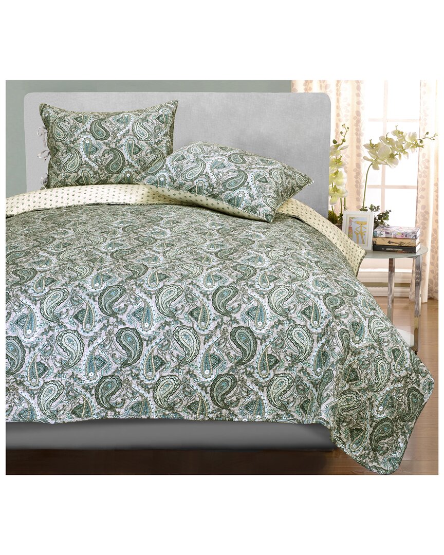 Superior Moroccan Paisley Soft Breathable Quilt Set In Grey