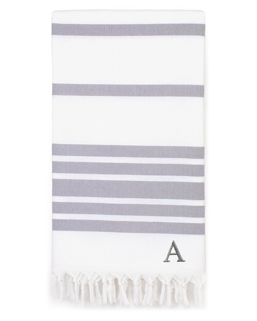 Linum Home Textiles Herringbone Pestemal Beach Towel Monogrammed (a-z) In Grey