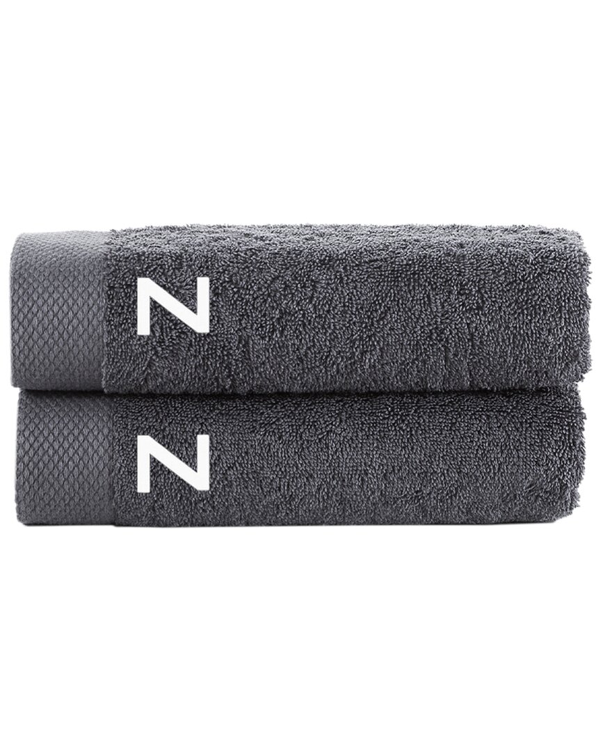 Brooks Brothers Set Of 2 Monogrammed Wash Towels In Gray