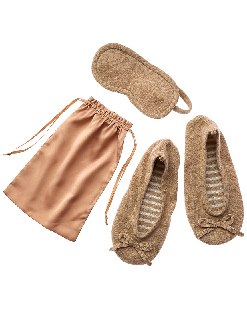 Sofia Cashmere Sofiacashmere Cashmere Ballet Slipper & Eye Mask Set With Drawstring Pouch In Neutral
