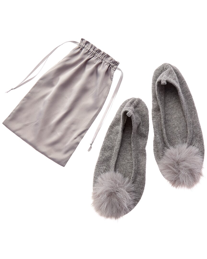Sofia Cashmere Sofiacashmere Cashmere Knitted Ballet Slipper With Pom & Drawstring Pouch