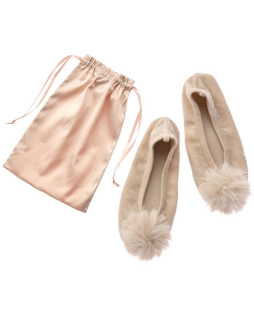 Sofia Cashmere Sofiacashmere Cashmere Knitted Ballet Slipper With Pom & Drawstring Pouch