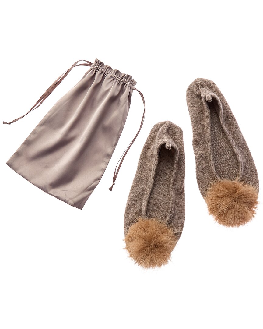 Sofia Cashmere Sofiacashmere Cashmere Knitted Ballet Slipper With Pom & Drawstring Pouch