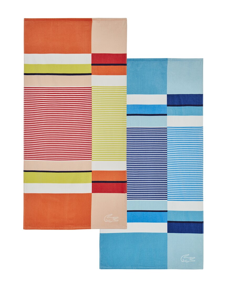 Shop Lacoste Shifted Stripe Beach Towel Set