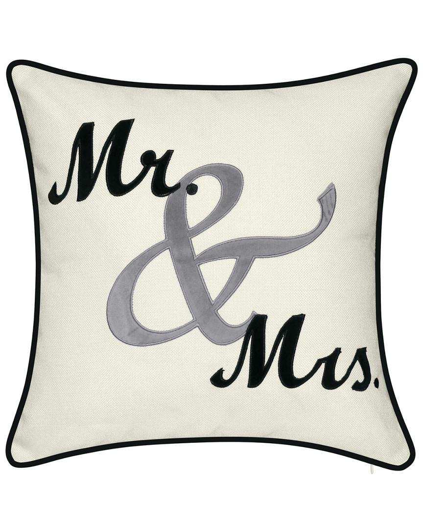 Edie Home Celebrations Mr. & Mrs. Cursive Embroidered Applique Pillow