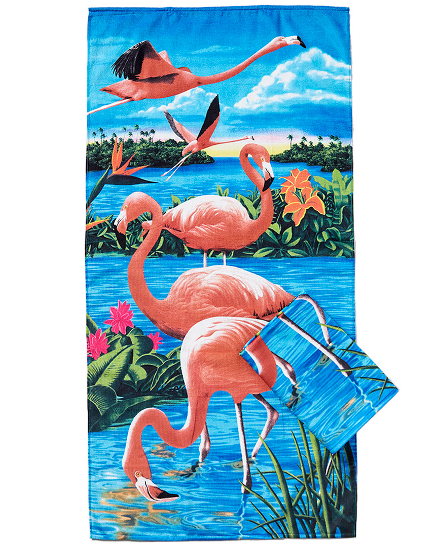 Dohler Set Of 2 Flamingos & Lake Beach Towels