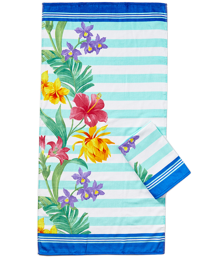 DOHLER DOHLER SET OF 2 SET FLORAL & STRIPES BEACH TOWELS
