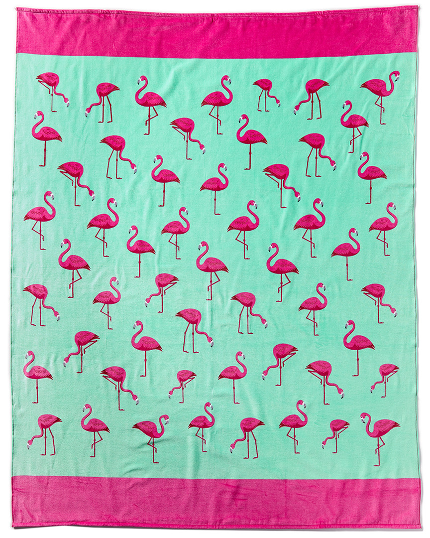 Dohler Multi Flamingos Terry Velour Beach Towel