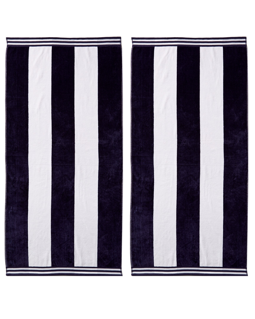 Home City Set Of Two Cabana Stripes Blue Beach Cotton Towels