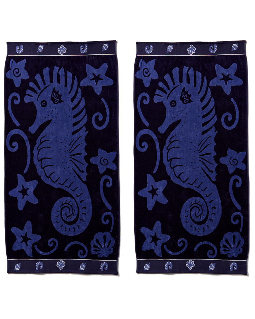Home City Set Of Two Sea Horse Blue Beach Towels In Blue