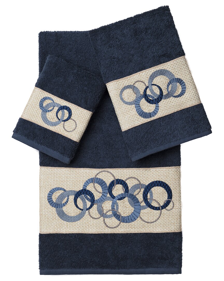 Linum Home Textiles Turkish Cotton Annabelle 3pc Embellished Towel Set In Blue