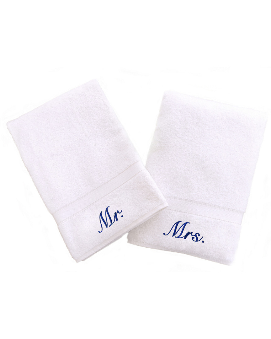 Linum Home Textiles Mr. And Mrs. 2pc Hand Towel Set In White