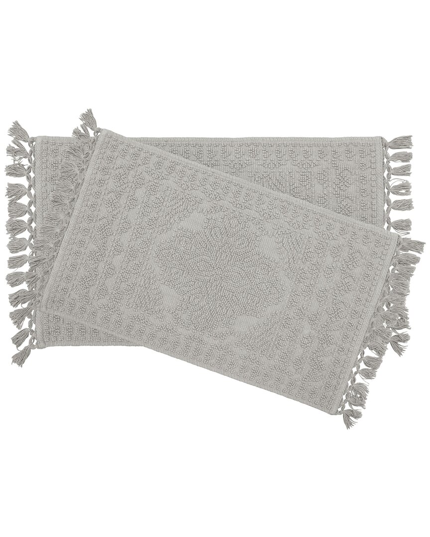 French Connection Nellore 2pc Fringe Cotton Bath Rug Set In Gray